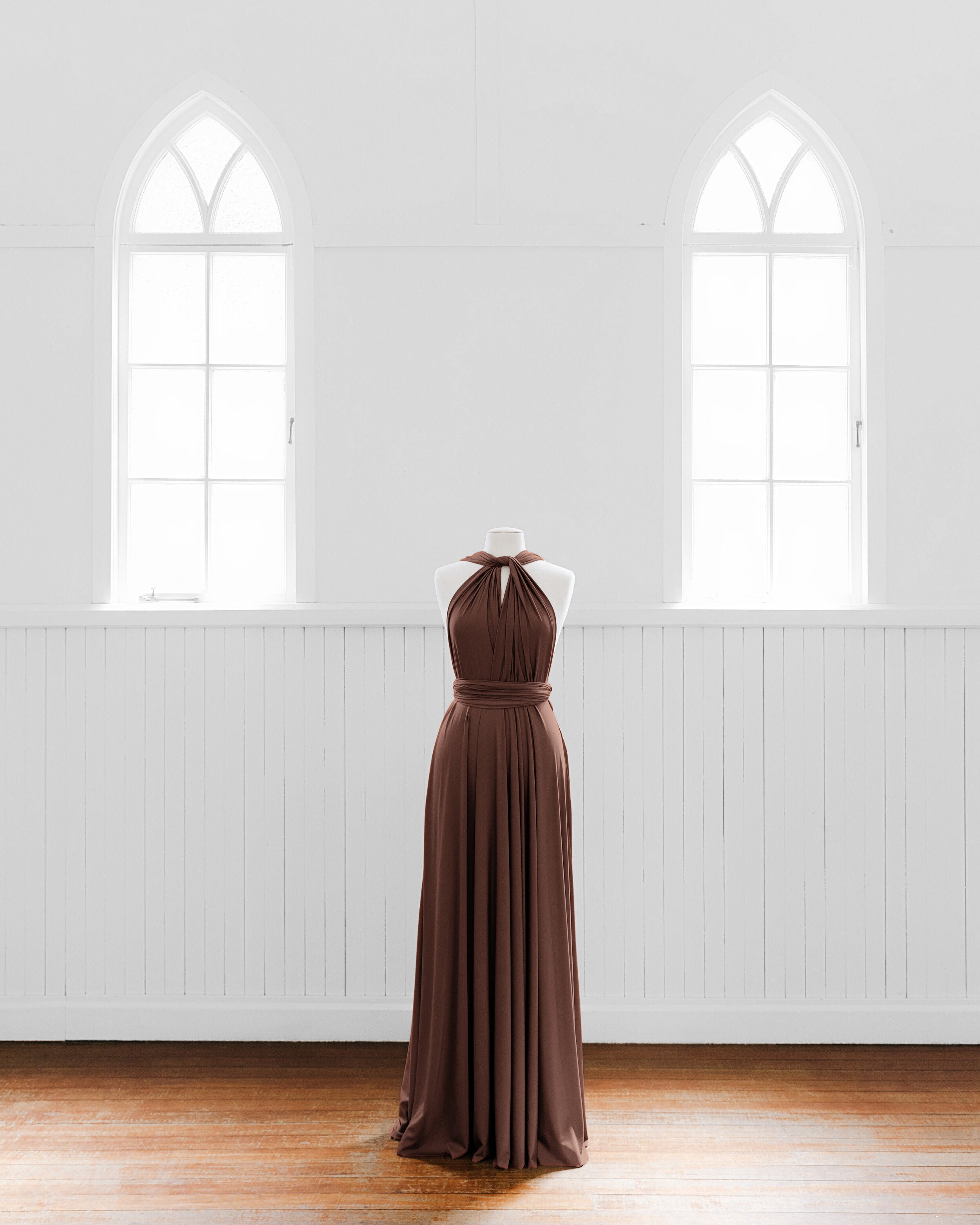 Luxe Satin Infinity Gown in Chocolate - The Gown House