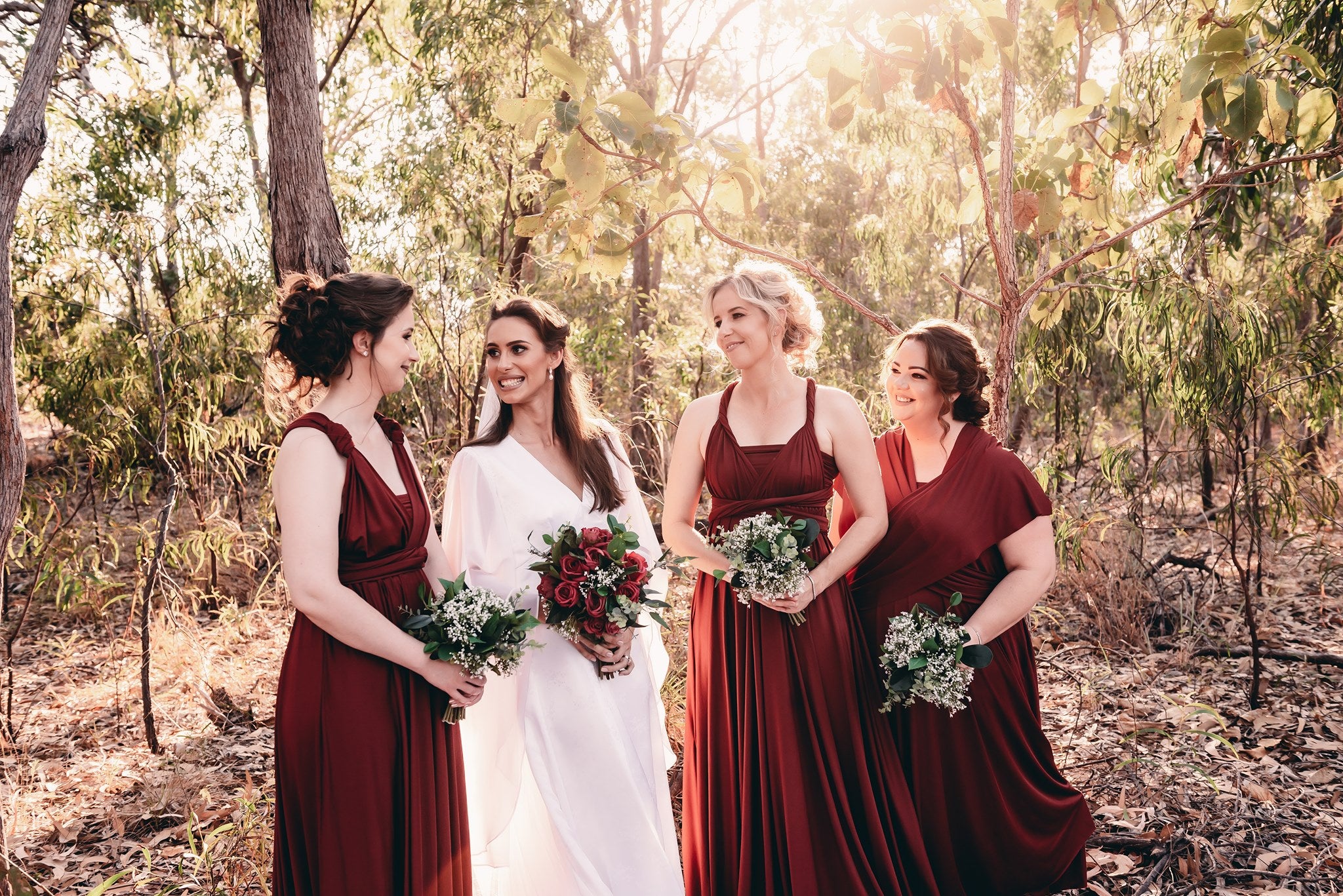 Luxe Satin Infinity Gown in Burgundy