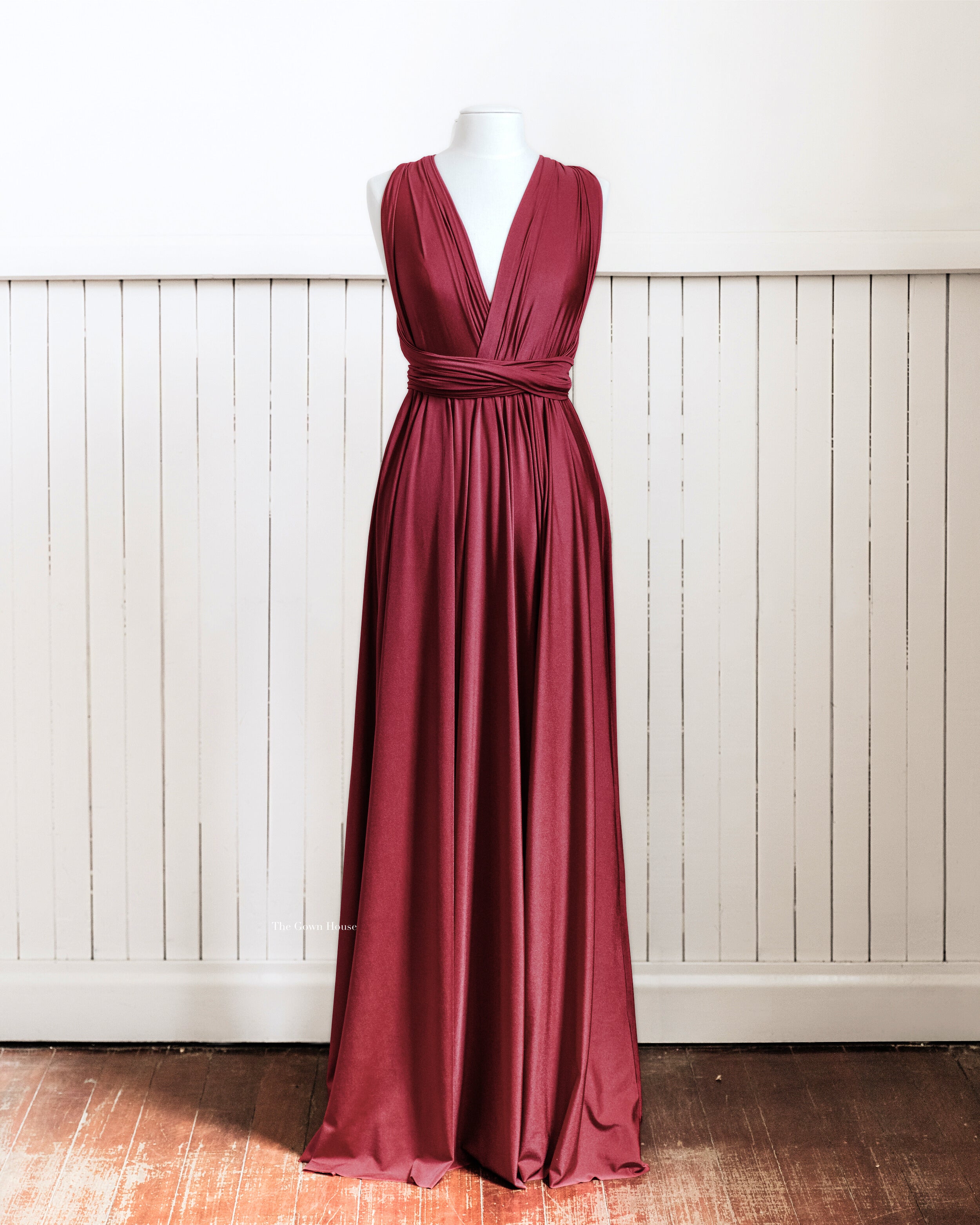 Burgundy Luxe Satin Infinity Gown - The Gown House