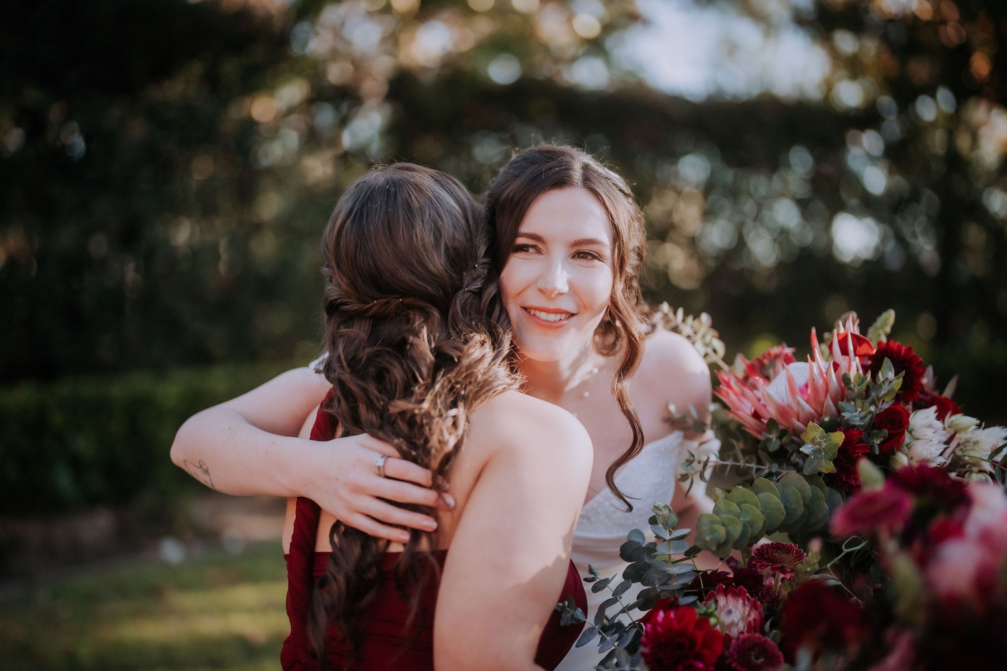 Burgundy Luxe Satin Infinity Gown - The Gown House