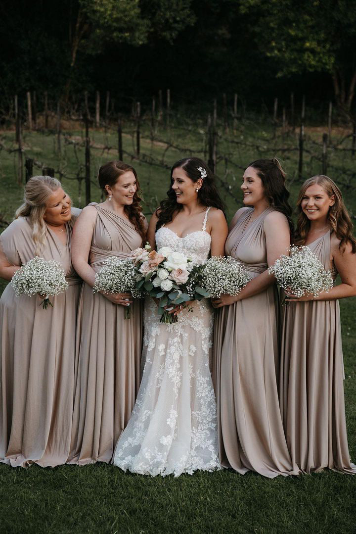 Luxe Satin Infinity Gown in Champagne