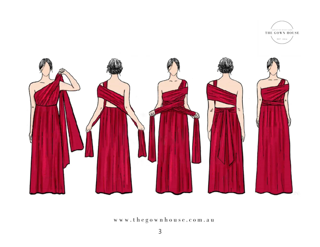 Step-by-step guide to style a red convertible bridesmaid dress from the Infinity Gown ebook