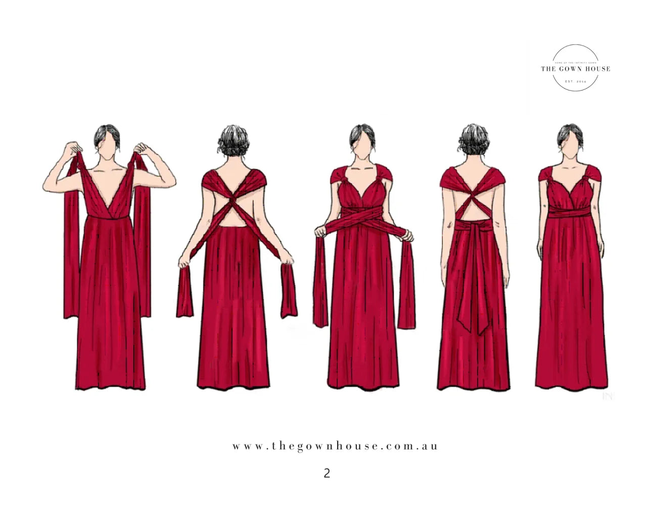 Instructions for styling a red multiway bridesmaid dress from the Infinity Gown Ebook