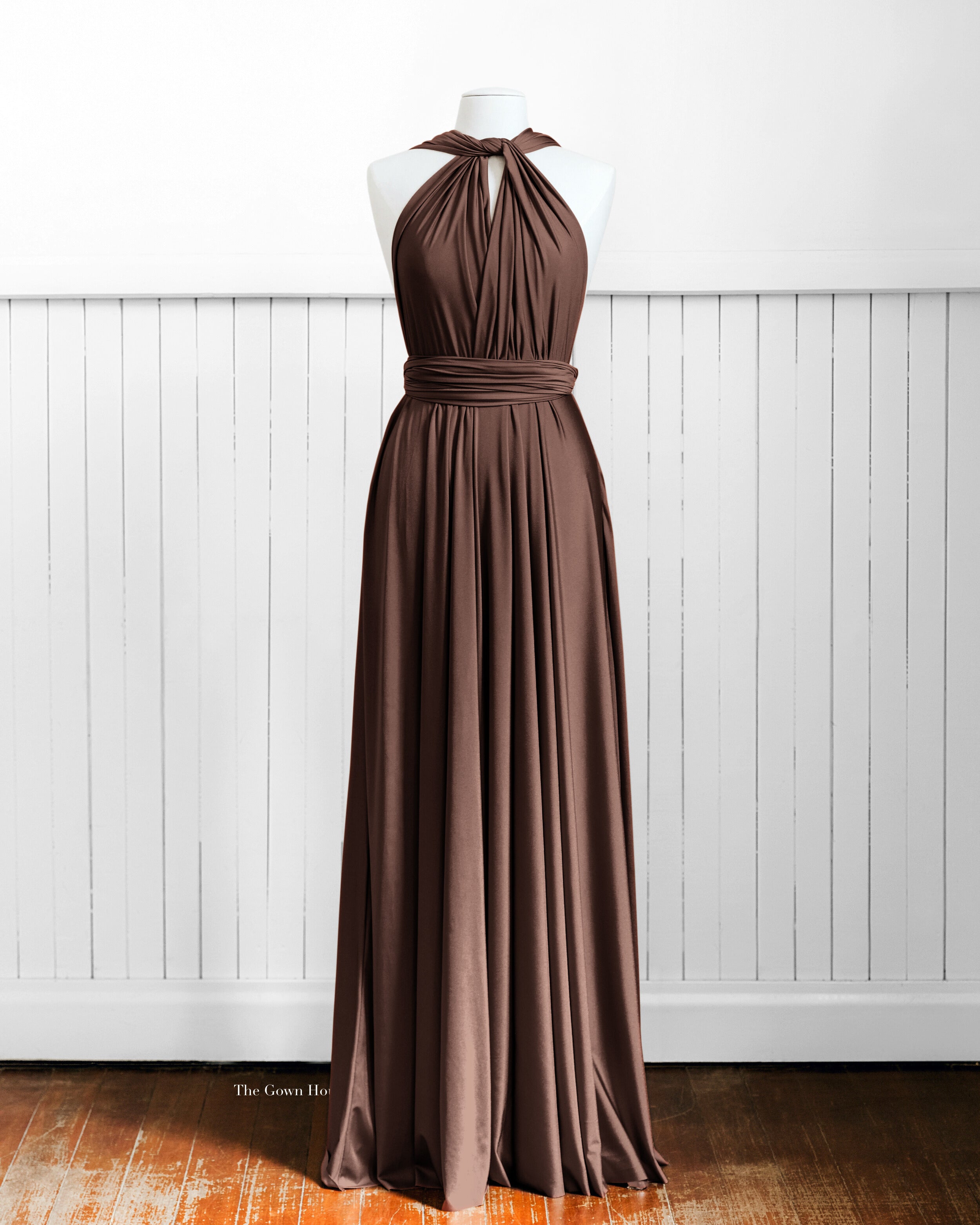 Luxe Satin Infinity Gown in Chocolate - The Gown House 