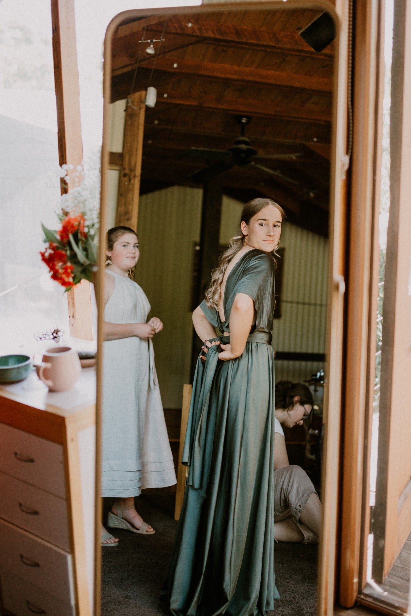 Olive Luxe Satin Infinity Gown - The Gown House 