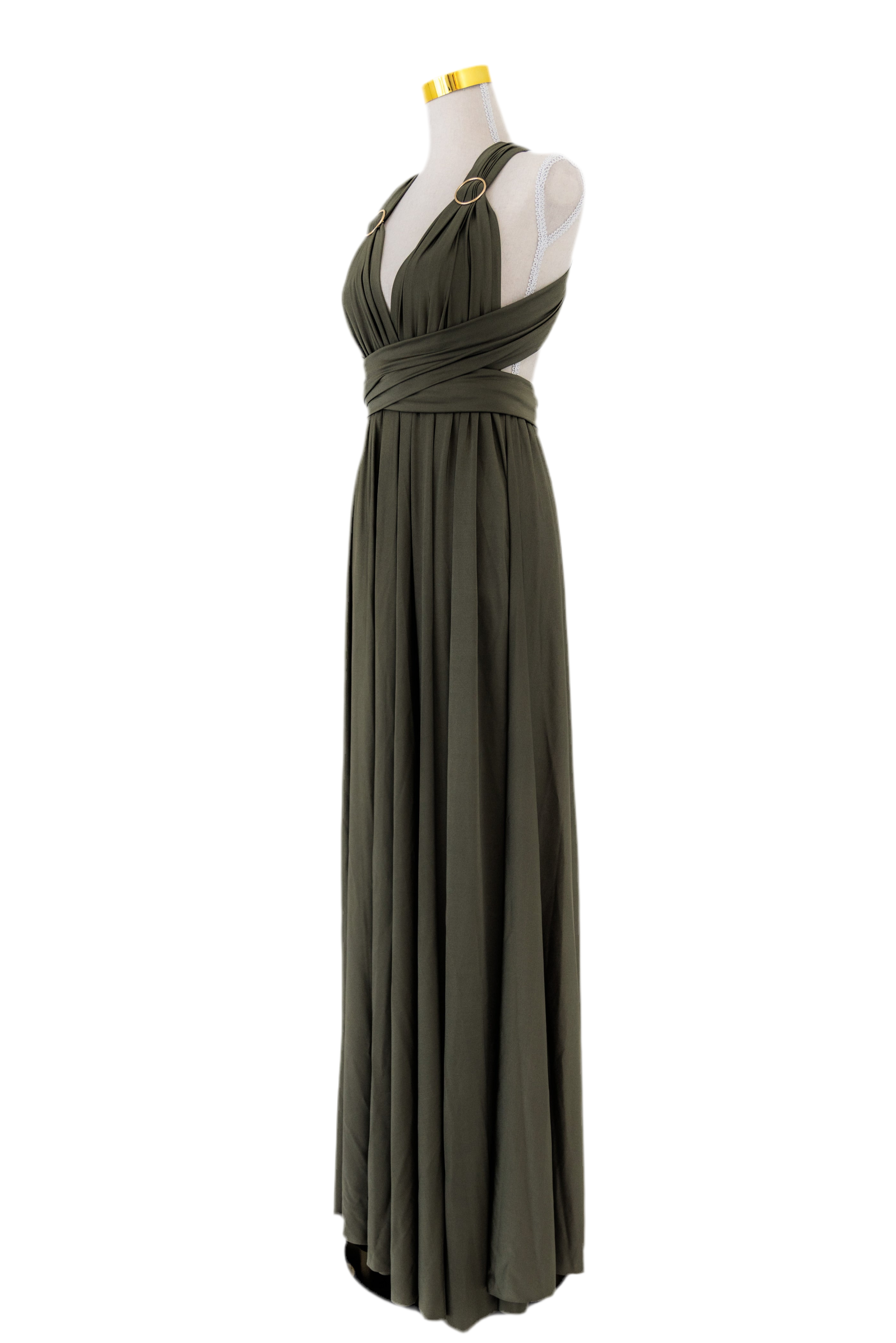 Luxe Satin Infinity Gown in Olive