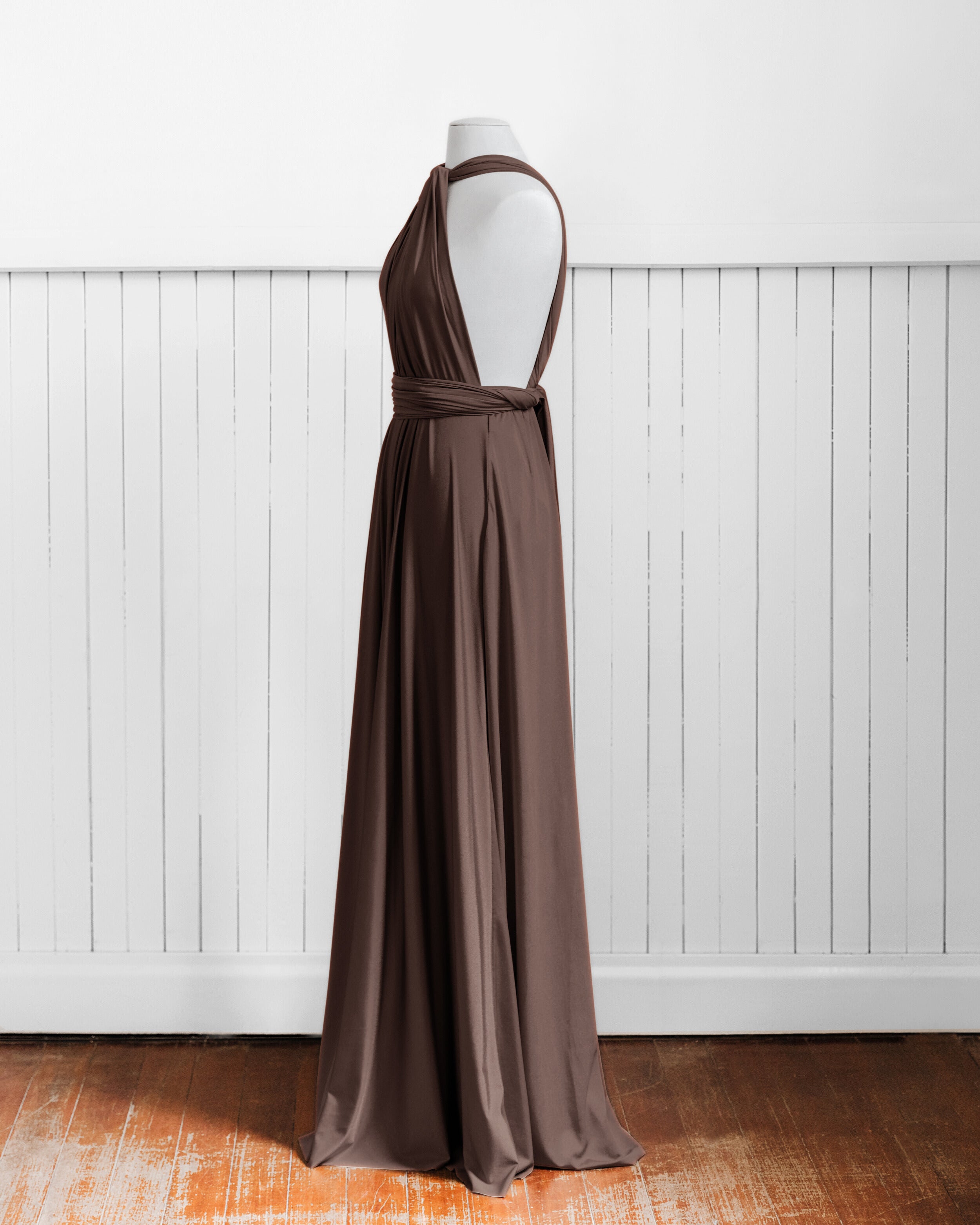 Luxe Satin Infinity Gown in Chocolate - The Gown House 