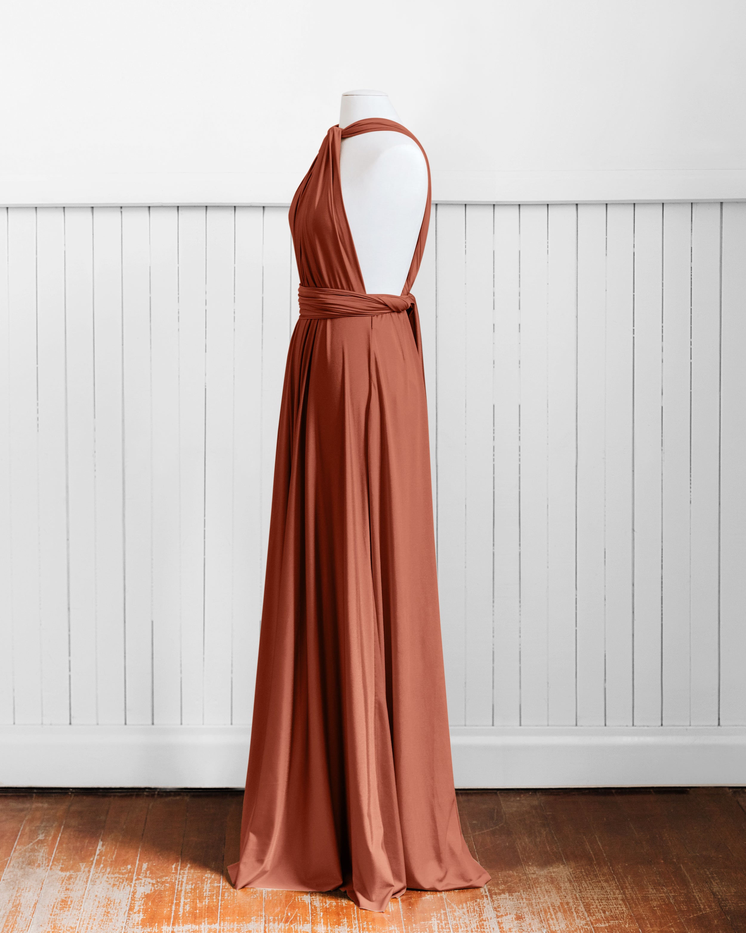 Luxe Satin Infinity Gown in Rust COMING SOON