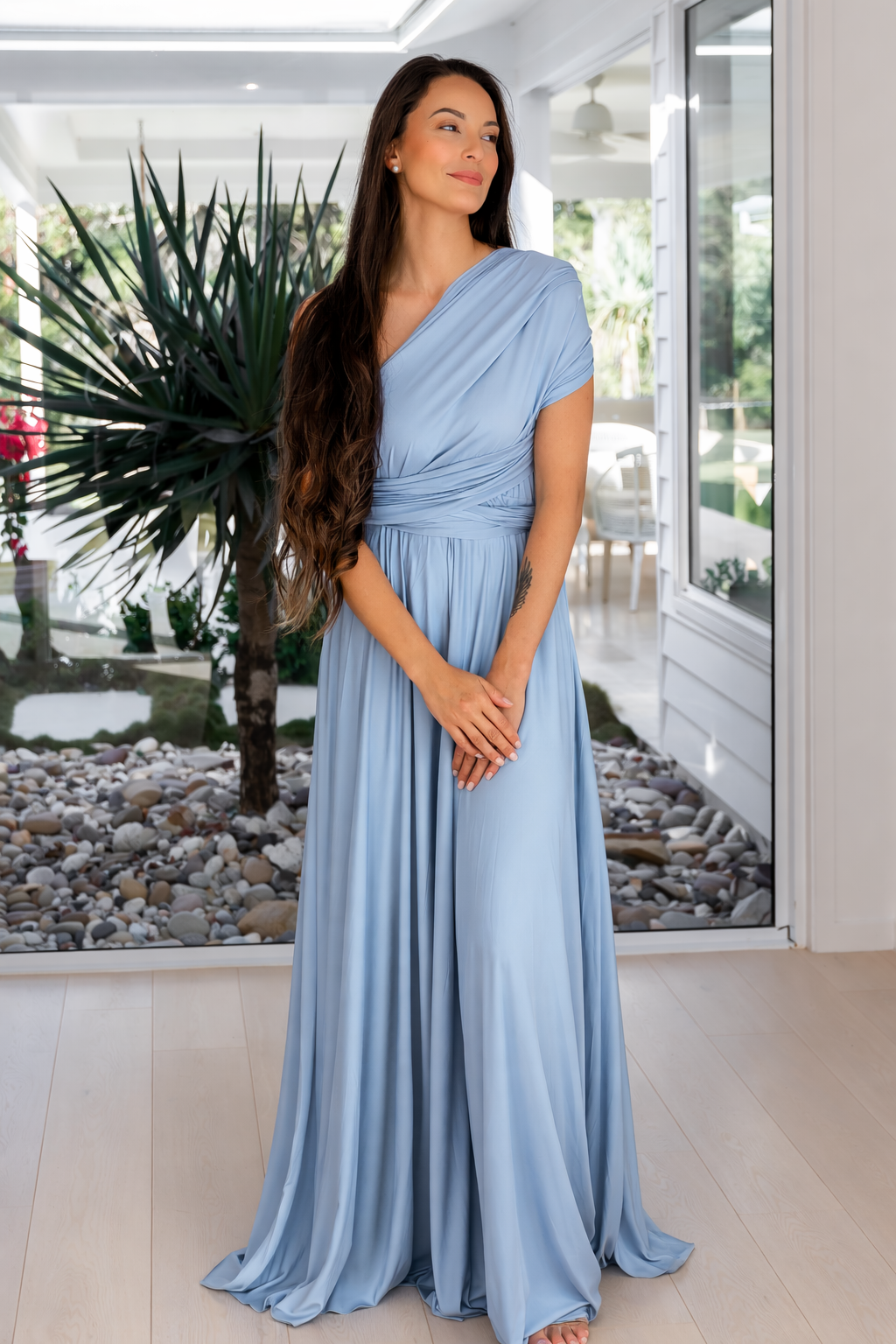 Dusty Blue Classic Infinity Gown - The Gown House 
