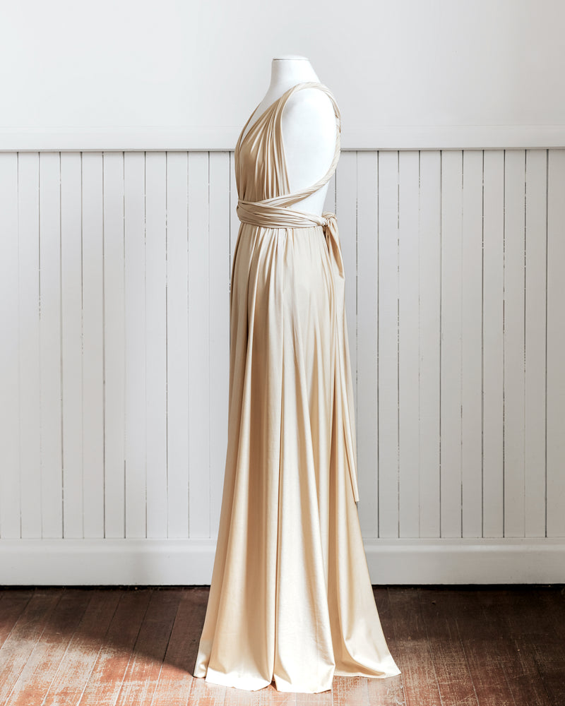 Luxe Satin Champagne Infinity Gown