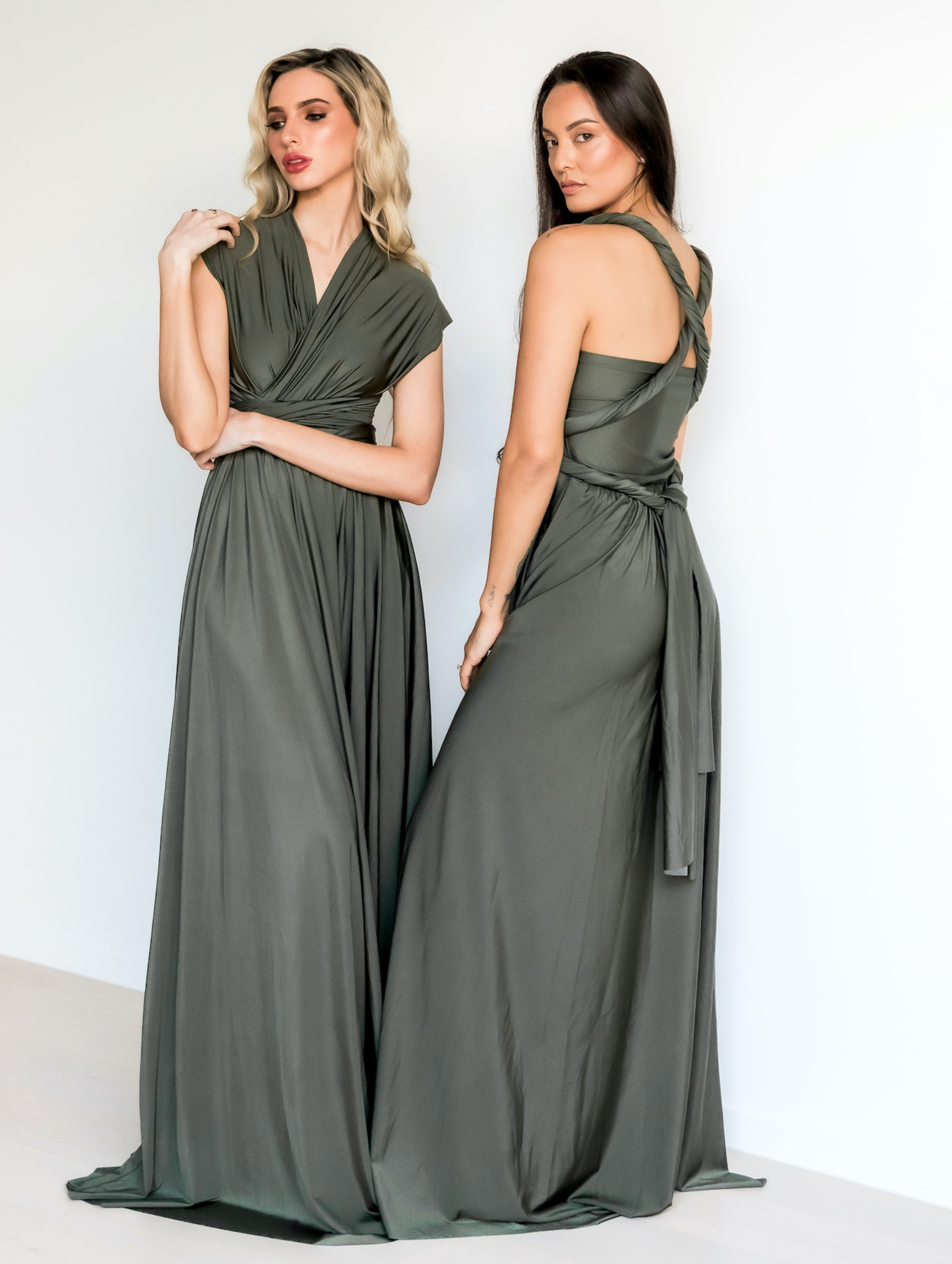 Olive Luxe Satin Infinity Gown