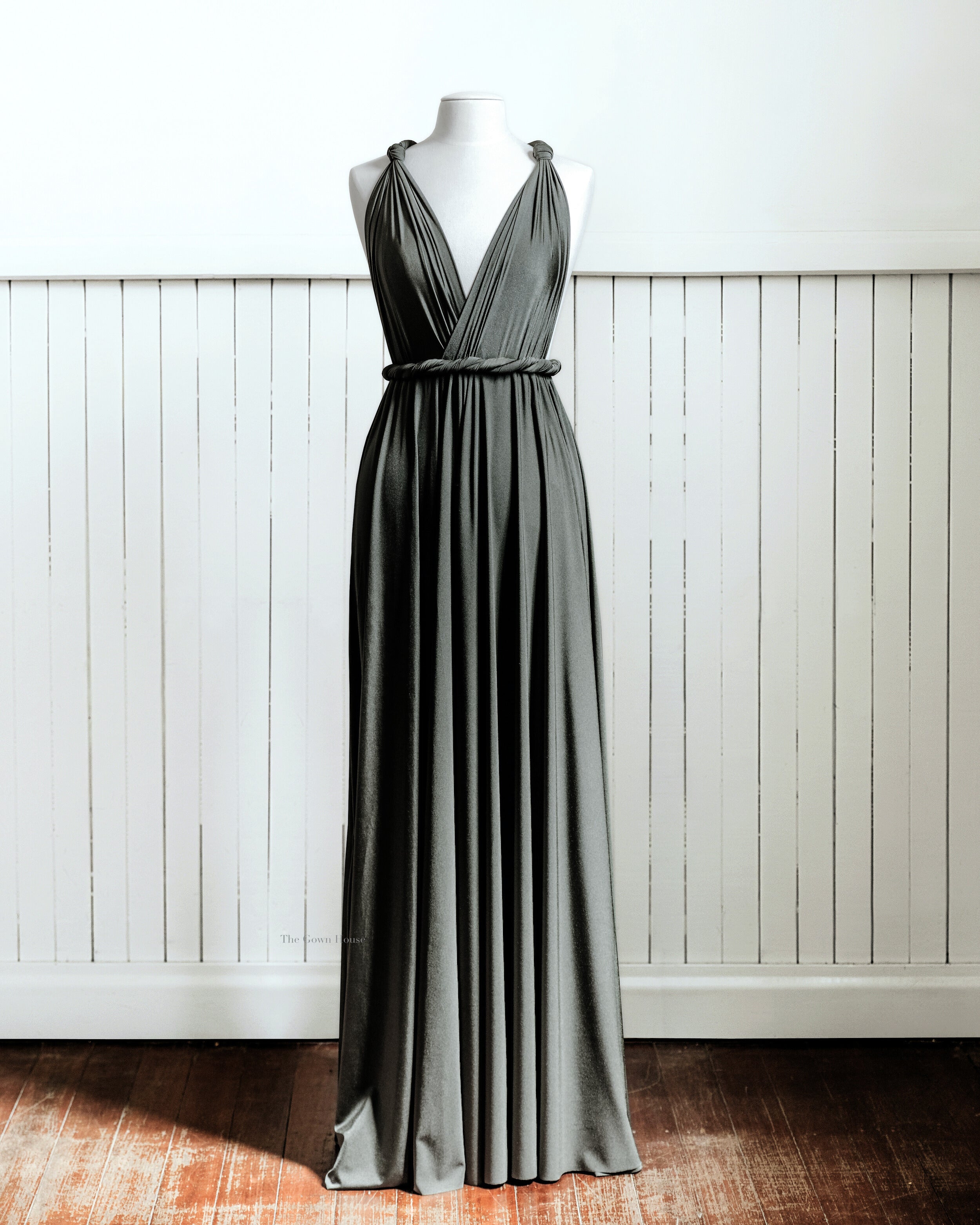 Olive Luxe Satin Infinity Gown - The Gown House 