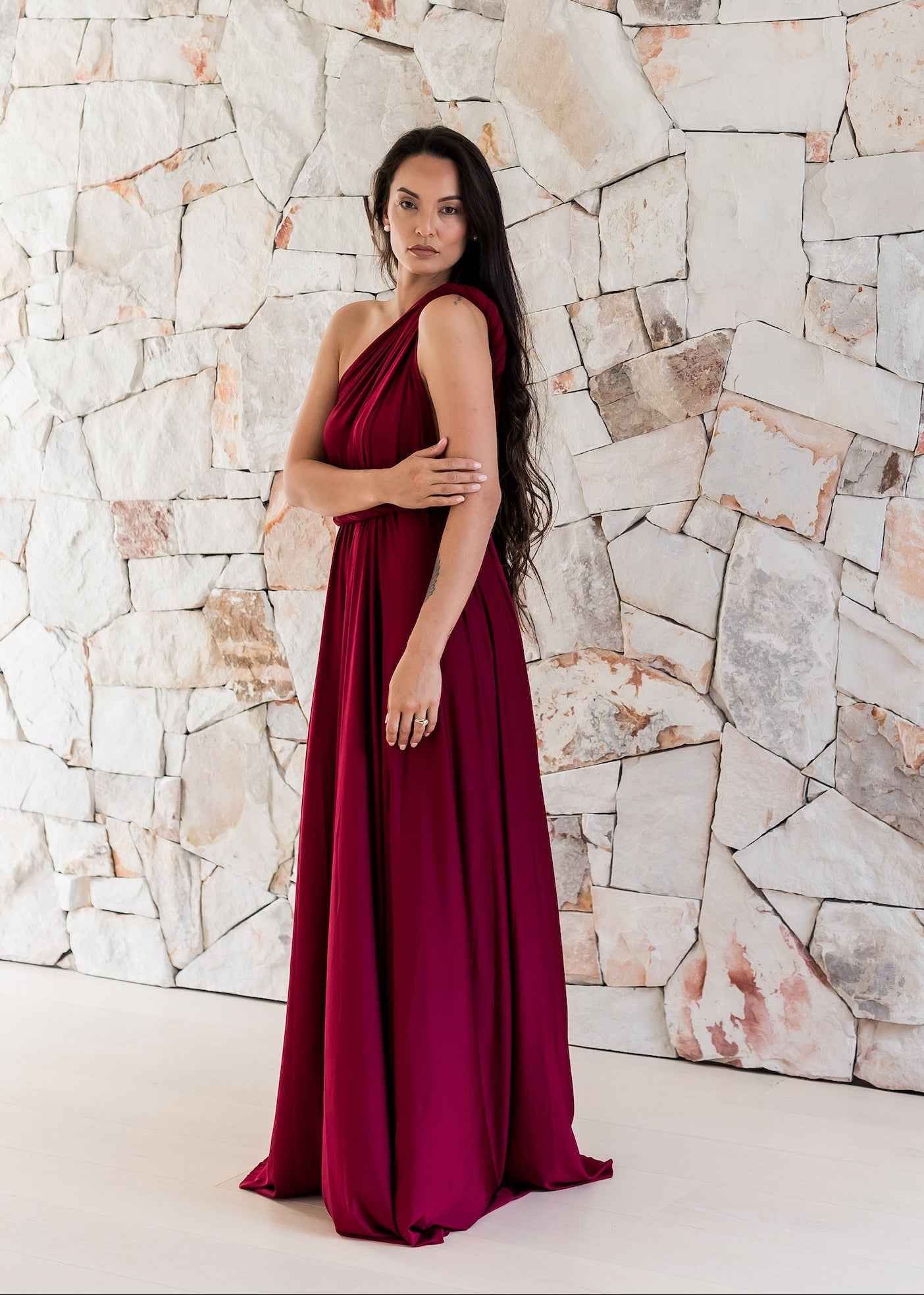 Burgundy Luxe Satin Infinity Gown - The Gown House 